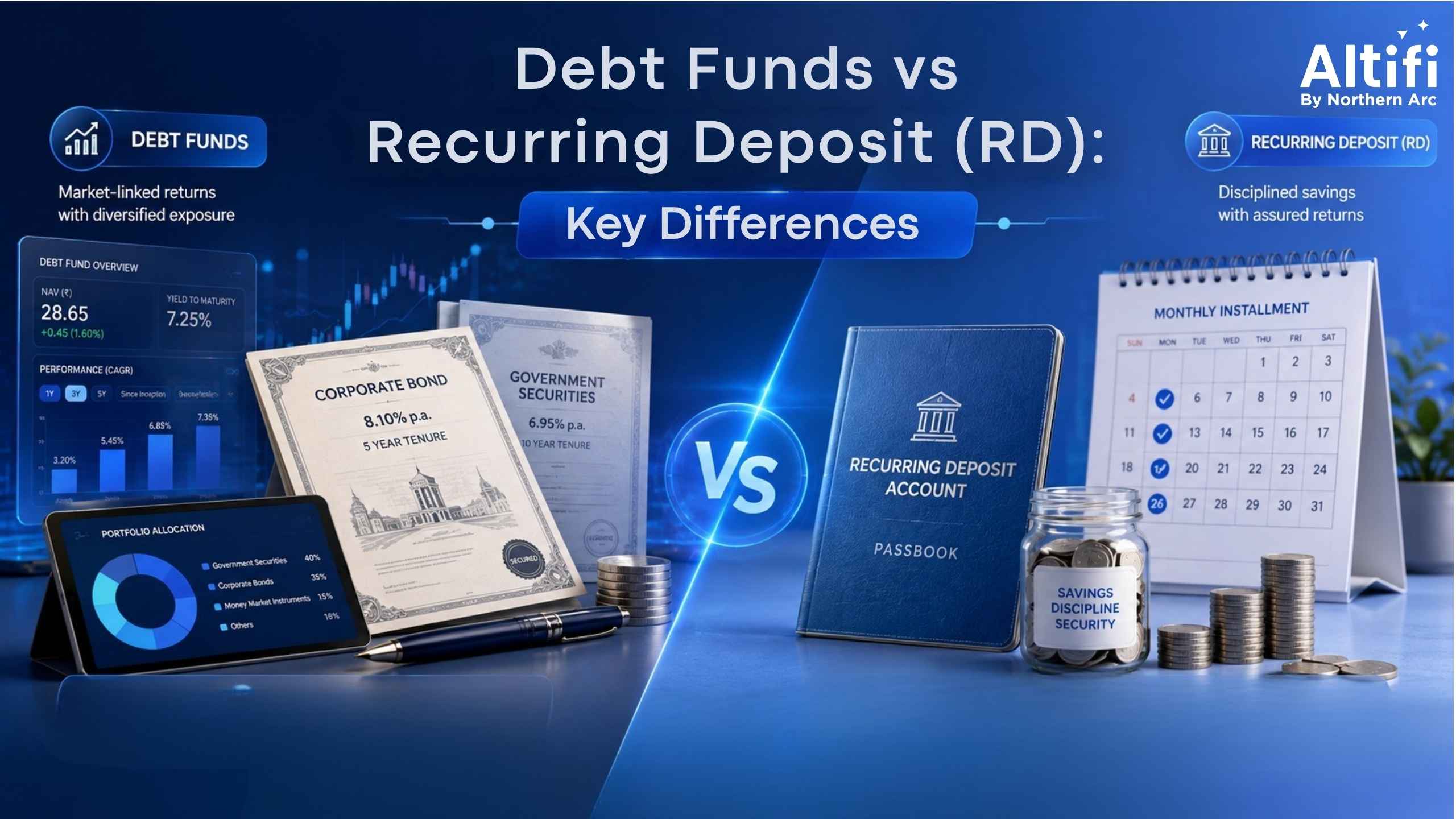 Debt Funds vs Recurring Deposits (RD): Differences, Returns, Risks & Taxation